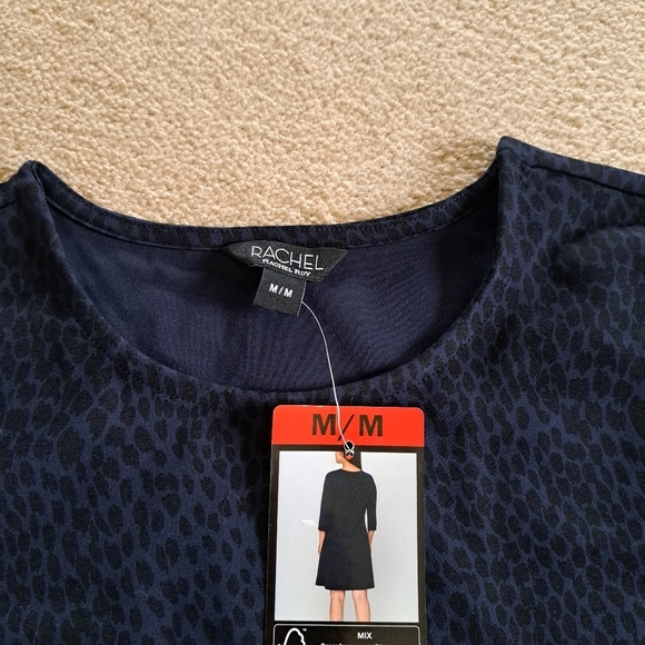 New! Rachel Roy Knit Dress Black Blue Animal Print Womens Medium 3/4 Sleeve - Picture 8 of 10